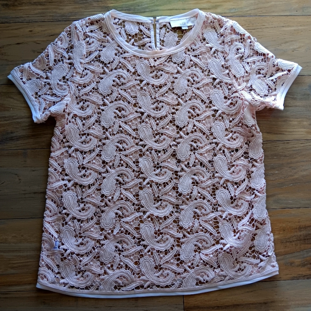 LOFT Elegant Lace Pink Top
